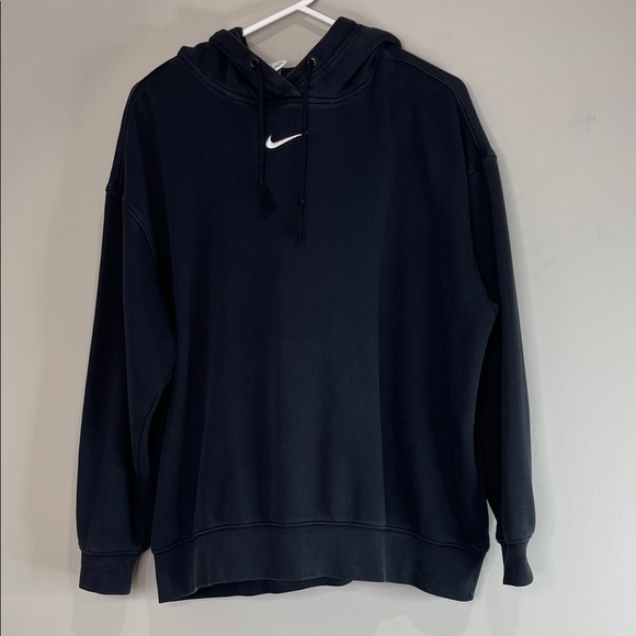 Nike Classic Mini Swoosh Oversized Black Hoodie Embroidered Logo Pullover Size M - Picture 2 of 11